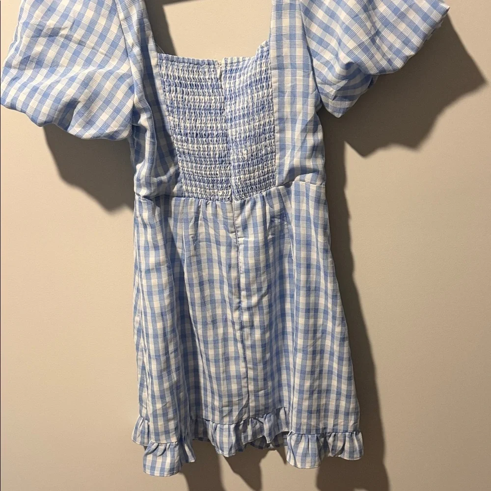 Hello Molly Light Blue and White Gingham Puff Sleeve Mini Dress - Picture 2 of 3